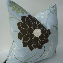 Floral Pillow Cover, Designer Cotton Spa Blue Accent Cushion 20 - thumbnail 3