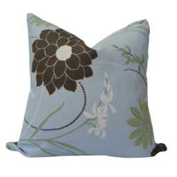 Floral Pillow Cover, Designer Cotton Spa Blue Accent Cushion 20 - thumbnail 1
