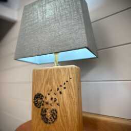Solid Florian Oak Handmade Lamp - Dandelion Light Etch Design - thumbnail 3