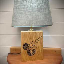 Solid Florian Oak Handmade Lamp - Dandelion Light Etch Design - thumbnail 2