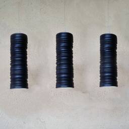Handmade Black Ceramic Cylinder Pendant Light Carved Texture - thumbnail 4