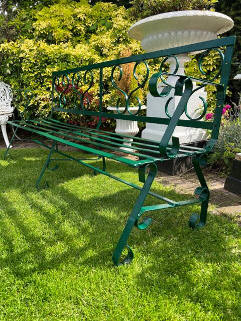 French Victorian 19Th Century Wrought Iron Garden Strap Bench - image 1