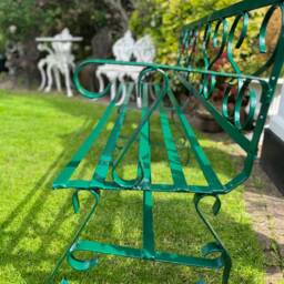 French Victorian 19Th Century Wrought Iron Garden Strap Bench - thumbnail 3