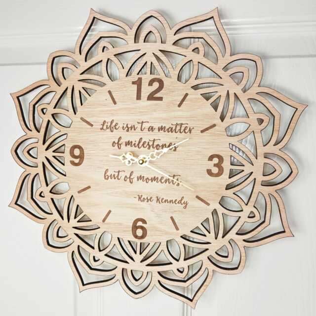 Custom Made Personalised Bespoke Wood Wooden Laser Cut Engraved Mandala Flower Wall Clock Name Word Letter Message Birthday Wedding Gift - image 1
