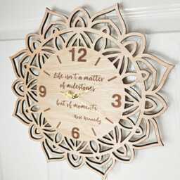 Custom Made Personalised Bespoke Wood Wooden Laser Cut Engraved Mandala Flower Wall Clock Name Word Letter Message Birthday Wedding Gift - thumbnail 2
