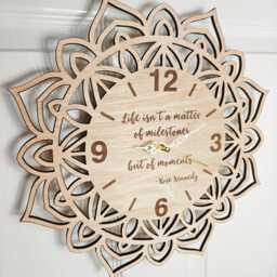 Custom Made Personalised Bespoke Wood Wooden Laser Cut Engraved Mandala Flower Wall Clock Name Word Letter Message Birthday Wedding Gift - thumbnail 3