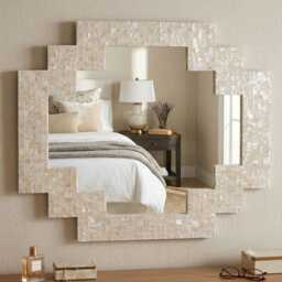 Handmade Mother Of Pearl Inlay Stepped Geometric Wall Mirror, Art Deco Decor - thumbnail 4