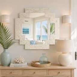 Handmade Mother Of Pearl Inlay Stepped Geometric Wall Mirror, Art Deco Decor - thumbnail 3