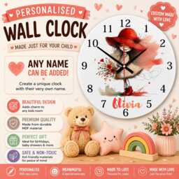 Personalised Girl Mdf Wall Clock, Nursery Or Kids Bedroom Decor, Custom Name Gift