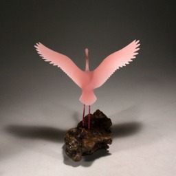 Flamingo Sculpture By John Perry Flying 6In Long On Polished Burlwood Base. Signed - thumbnail 4