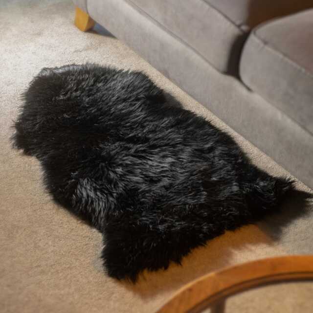Black Sheepskin Rug Silky Soft Eco Tanned New Zealand Hide - 65cm X 85cm - image 1