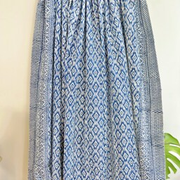 Kantha Stitch Pure Cotton Reversible Bed/Sofa Throw King Size - Handmade Handprinted Floral Dohar Diamond Weave White Blue French Stripe - thumbnail 2