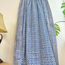 Kantha Stitch Pure Cotton Reversible Bed/Sofa Throw King Size - Handmade Handprinted Floral Dohar Diamond Weave White Blue French Stripe - thumbnail 3