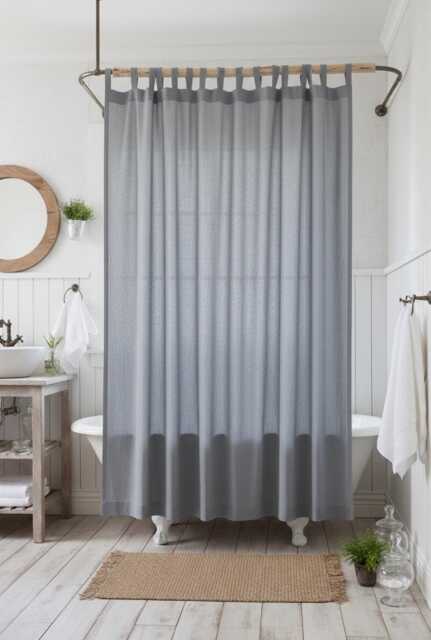 Custom Linen Curtains, Stonewashed Curtain Panels, Gray Blue Drapes, Tab Top Softened Window Treatment, Rustic Decor - image 1