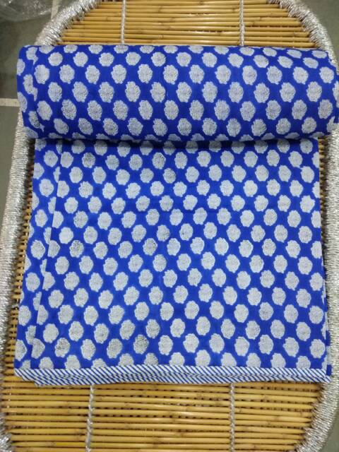 "Hand Block Print Cotton Blanket Reversible Quilted Throw - 90""x108" - image 1