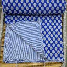 "Hand Block Print Cotton Blanket Reversible Quilted Throw - 90""x108" - thumbnail 2
