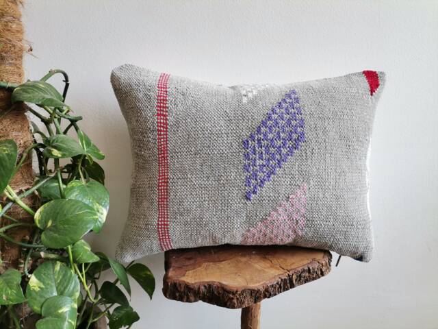 Handmade Moroccan Kilim Pillow Cover Grey Boho Cushion, 12x18 - image 1