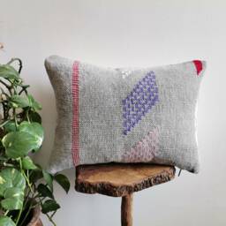 Handmade Moroccan Kilim Pillow Cover Grey Boho Cushion, 12x18 - thumbnail 2
