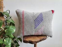 Handmade Moroccan Kilim Pillow Cover Grey Boho Cushion, 12x18 - thumbnail 1