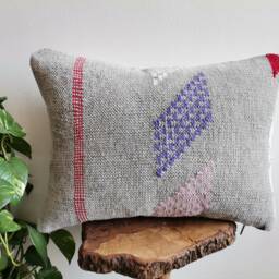 Handmade Moroccan Kilim Pillow Cover Grey Boho Cushion, 12x18 - thumbnail 3