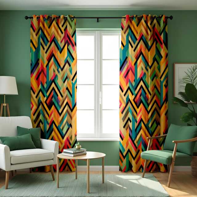 Colorful Chevron Curtains, Bold Geometric Zigzag Drapes, Modern Custom Made Panels, Vibrant Abstract Window Treatment For Living Room - image 1