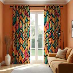 Colorful Chevron Curtains, Bold Geometric Zigzag Drapes, Modern Custom Made Panels, Vibrant Abstract Window Treatment For Living Room - thumbnail 2