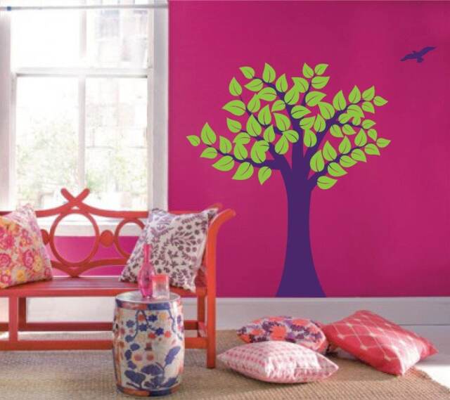 Large Wall Tree Nursery Decal Girl Room Decor With Leaves & Birds 1137 - 8 Feet Tall - image 1