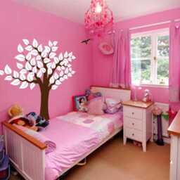 Large Wall Tree Nursery Decal Girl Room Decor With Leaves & Birds 1137 - 8 Feet Tall - thumbnail 2