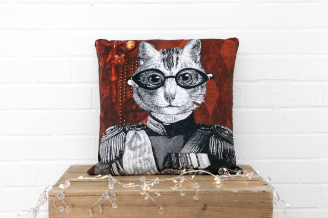 steampunk Cat Cushion Velvet 45cm X Cushions Pillows Limited Edition - image 1