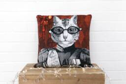 steampunk Cat Cushion Velvet 45cm X Cushions Pillows Limited Edition - thumbnail 1