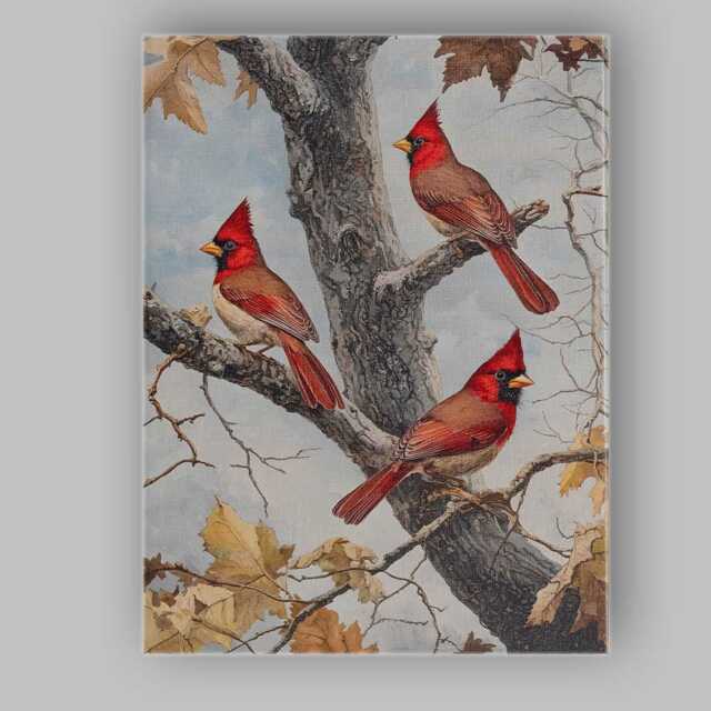 Red Cardinal Birds Woodland Branch Nature Illustration Canvas Wall Art Print Decor Picture Ready To Hang - image 1