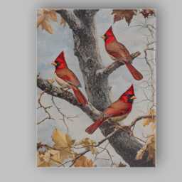 Red Cardinal Birds Woodland Branch Nature Illustration Canvas Wall Art Print Decor Picture Ready To Hang - thumbnail 1