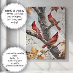 Red Cardinal Birds Woodland Branch Nature Illustration Canvas Wall Art Print Decor Picture Ready To Hang - thumbnail 3