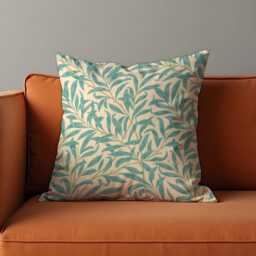 Turquoise Willow Leaf Cushion Cover, Beige & Aqua Botanical Throw Pillow Nature Inspired Floral Home Decor - thumbnail 2