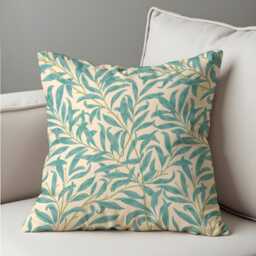 Turquoise Willow Leaf Cushion Cover, Beige & Aqua Botanical Throw Pillow Nature Inspired Floral Home Decor - thumbnail 4