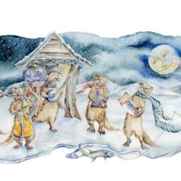 Otter Musicians Watercolor Cushion Cover - thumbnail 3