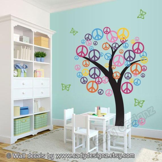 Peace Sign Tree Vinyl Wall Decal - Playroom, Nursery Decor - image 1