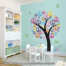 Peace Sign Tree Vinyl Wall Decal - Playroom, Nursery Decor - thumbnail 1