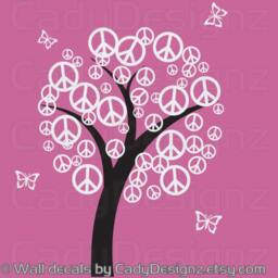 Peace Sign Tree Vinyl Wall Decal - Playroom, Nursery Decor - thumbnail 2