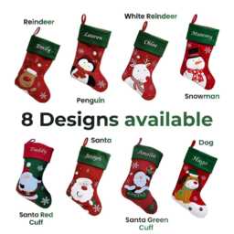 Personalised Embroidered Christmas Stocking Red Green Santa Snowman Reindeer Custom Eve Traditional Kids Xmas Family Fireplace Penguin - thumbnail 2
