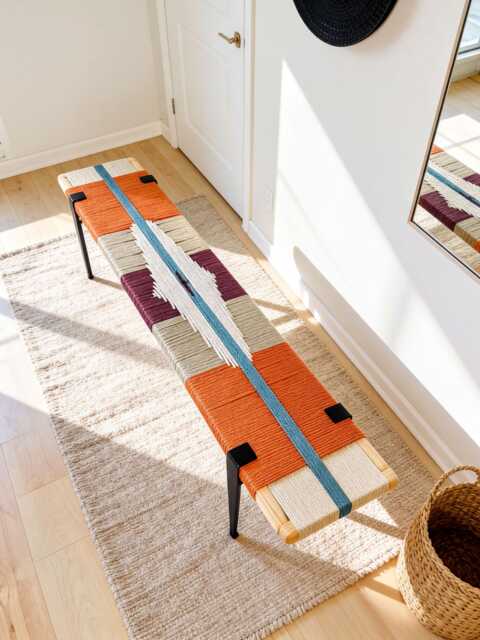 Hand-Woven Entryway Bench Mcm Style End Of Bed & Mudroom Seating - Custom-Made, Multiple Sizes - image 1