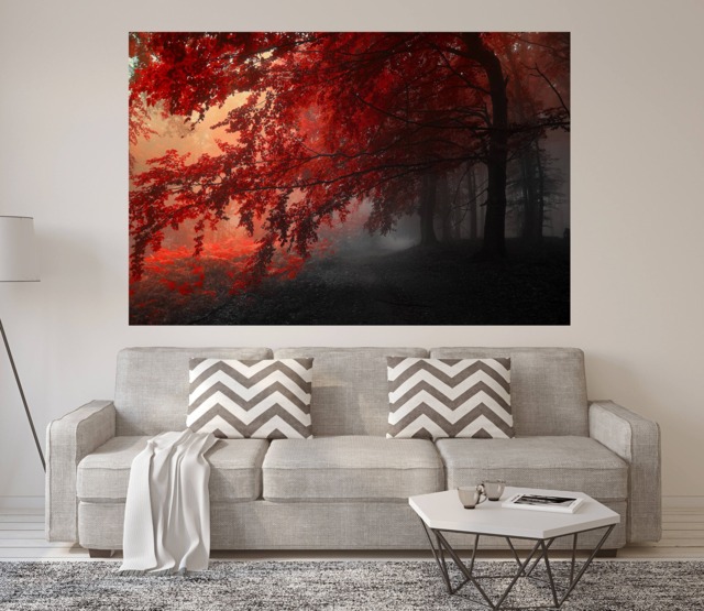Autumn Trees Wall Art Decal Landscape Nature Mural Fine Canvas Textured Removable Wallpaper