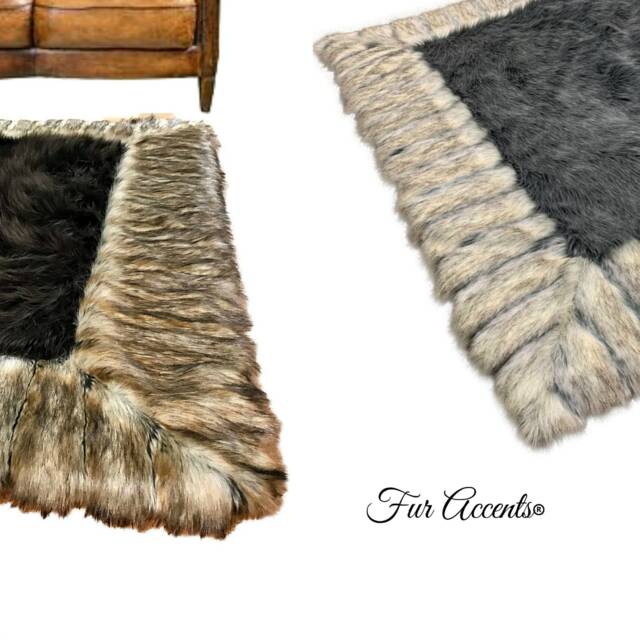 Faux Fur Shag Area Rug - Ribbed Fox Border, Usa Made - image 1