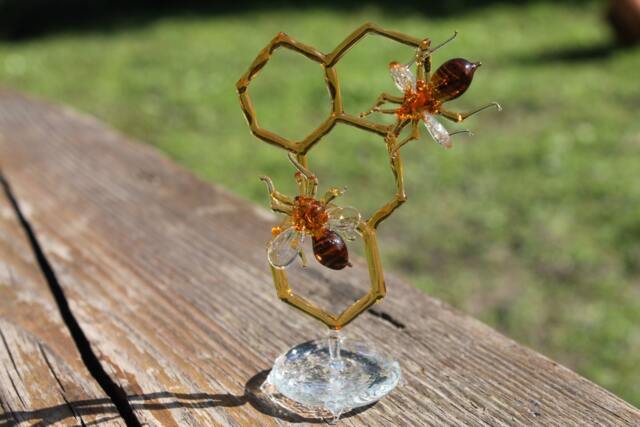 Glass Honeycomb & Bee Collectible Figurine Blown Honeybee Honeybee Honey Comb - image 1
