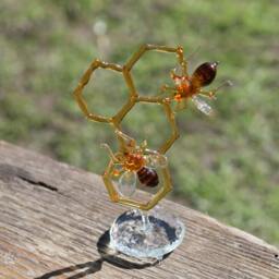 Glass Honeycomb & Bee Collectible Figurine Blown Honeybee Honeybee Honey Comb - thumbnail 4
