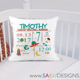 Space Baby Pillow-Baby Pillow-Birth Announcement-Nursery Decor-Baby Pillow-Personalized Pillow-New Baby-Birth Stats-Rockets-Cartoon - thumbnail 3