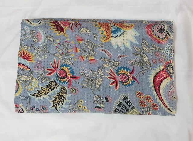 A Beautiful Indian Handmade Handblock Print Kantha Quilt, Blanket, Bedspread, Throw Perfect For Your Bedroom Queen Size - image 1