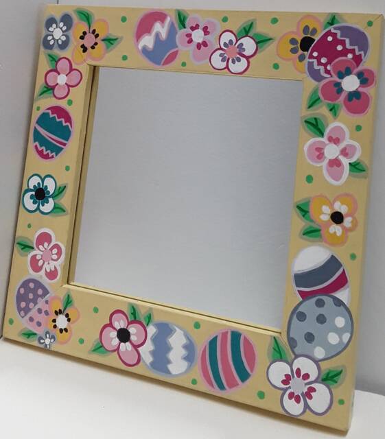 Colorful Hand Painted Easter Theme Wood Mirror - image 1