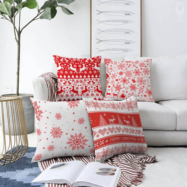 Christmas Pillow Covers With Reindeers, Snow & Tree On White - Double Sided Printing The Soft Chenille Different Sizes Oeko-Tex?? - image 1