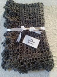 Dark Grey Lace Hand Crocheted Baby Blanket - thumbnail 1